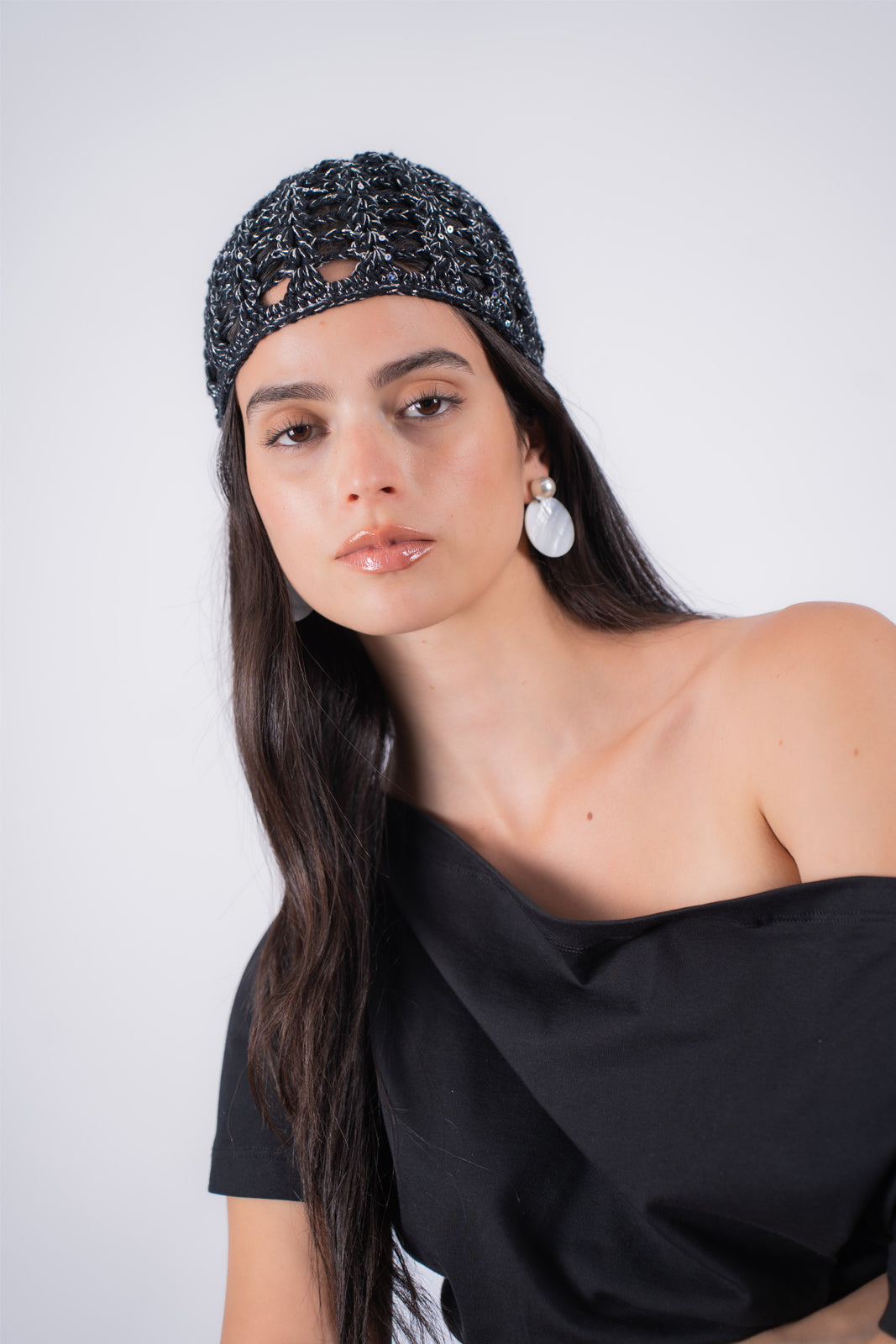 Casquete Brillos Negro & Plateado