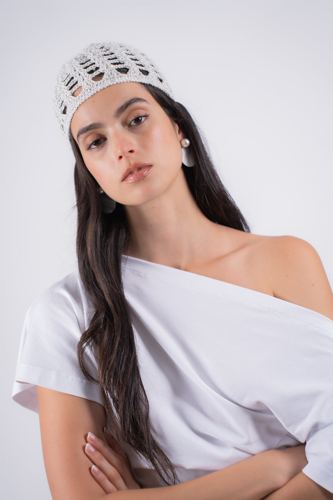 Casquete Brillos Crema & Plateado