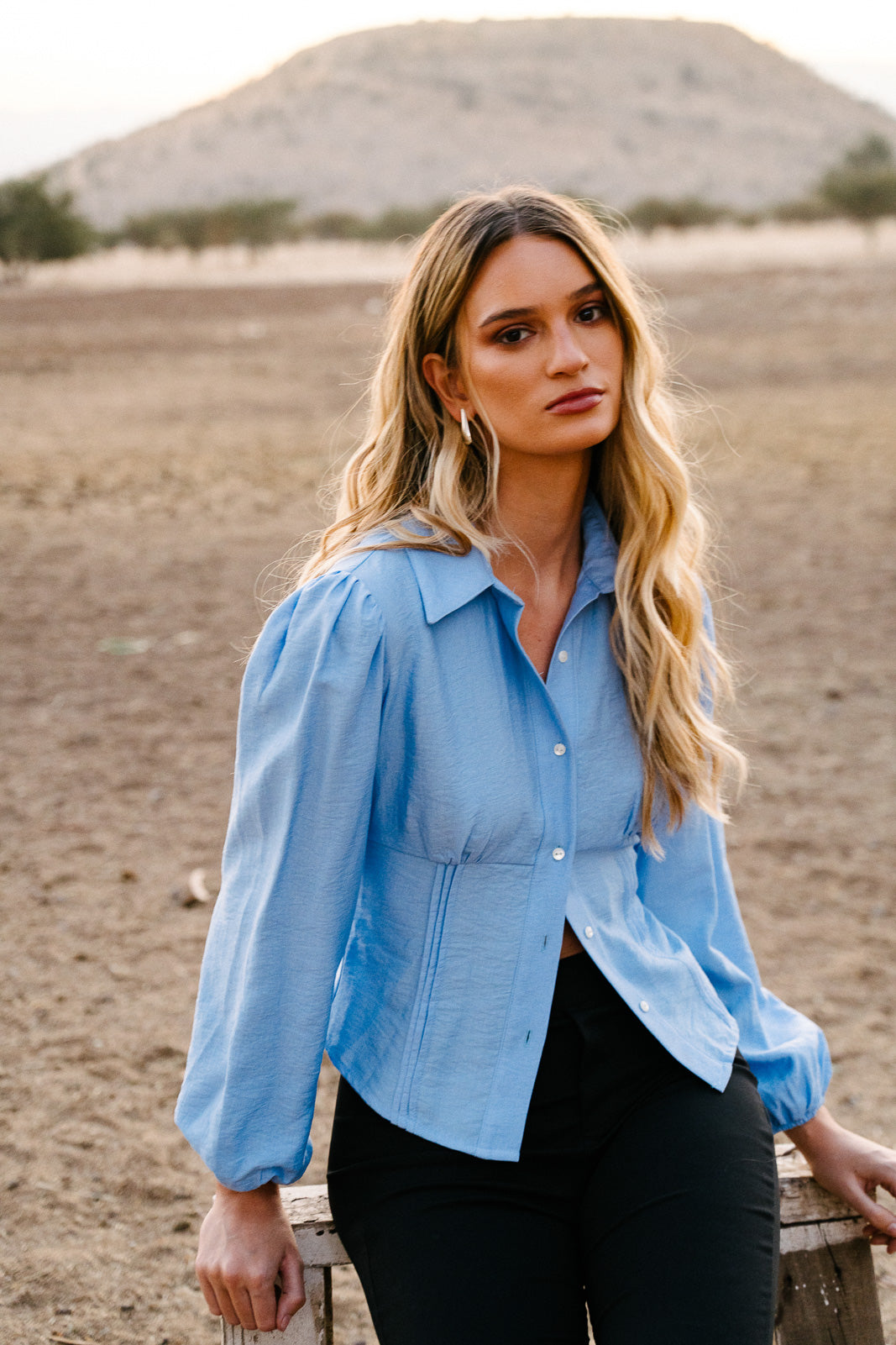 Camisa Pliegue Celeste
