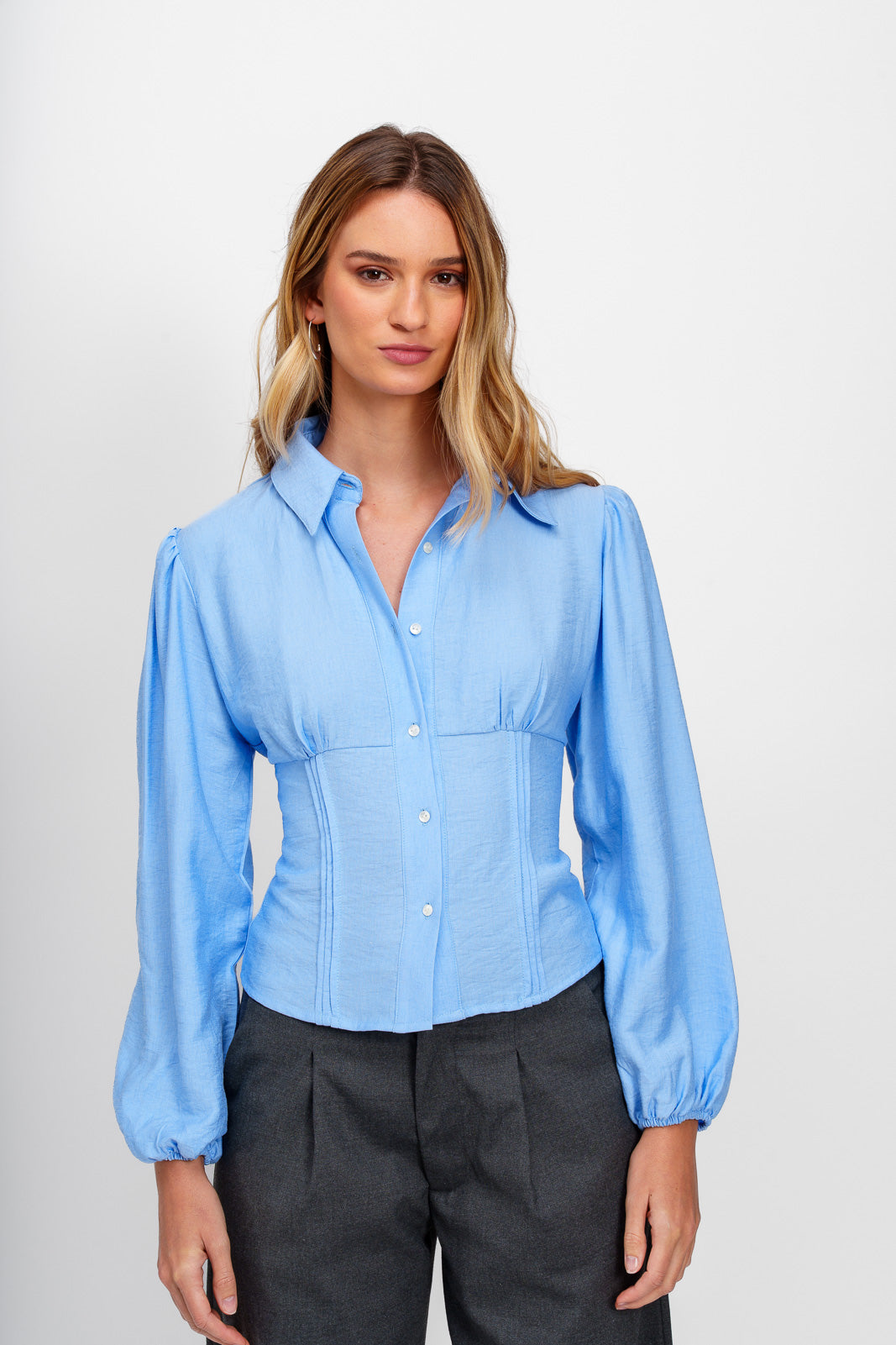 Camisa Pliegue Celeste